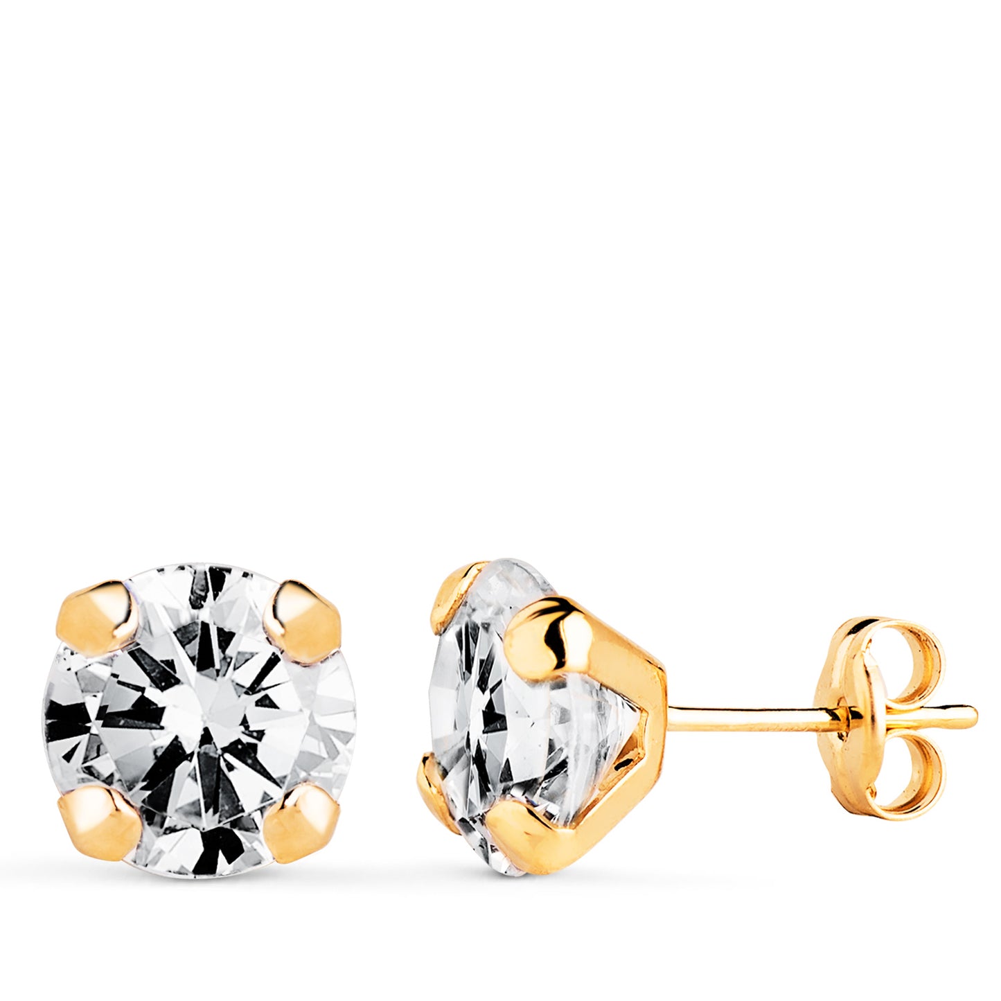 18K PENDIENTES ORO AMARILLO CIRCONITA CON 4 GARRAS. MEDIDA: 8 X 8 MM. CIERRE PRESION
