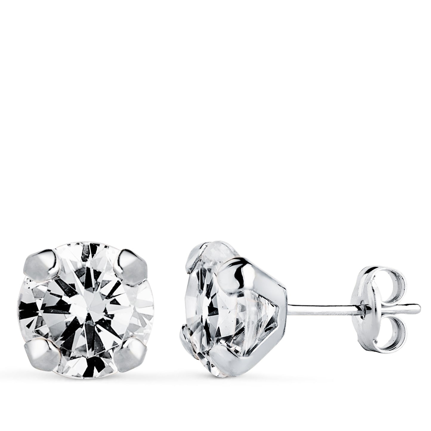 18K PENDIENTES ORO BLANCO CIRCONITA CON 4 GARRAS. MEDIDA: 8 X 8 MM. CIERRE PRESION