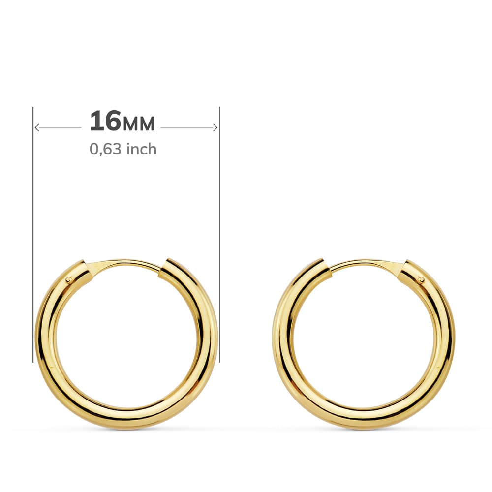 18K AROS ORO AMARILLO REDONDOS LISOS LIGEROS 16X2 MM