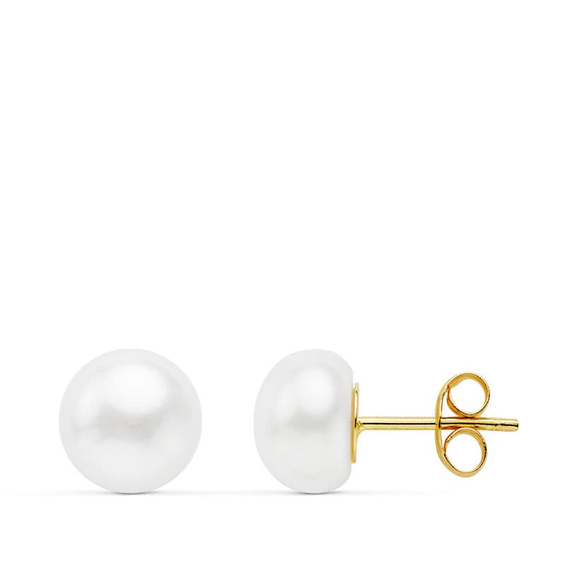 18K PENDIENTES ORO AMARILLO PERLA BOTON 8-8.5 MM CIERRE PRESION