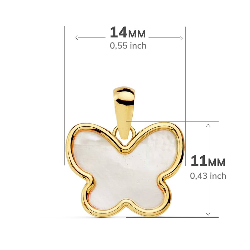 18K COLGANTE AMULETO ORO AMARILLO MARIPOSA NACAR 14X11 MM