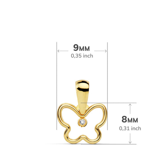 18K COLGANTE ORO AMARILLO AMULETO MINI MARIPOSA CIRCONITA 9 X 8 MM