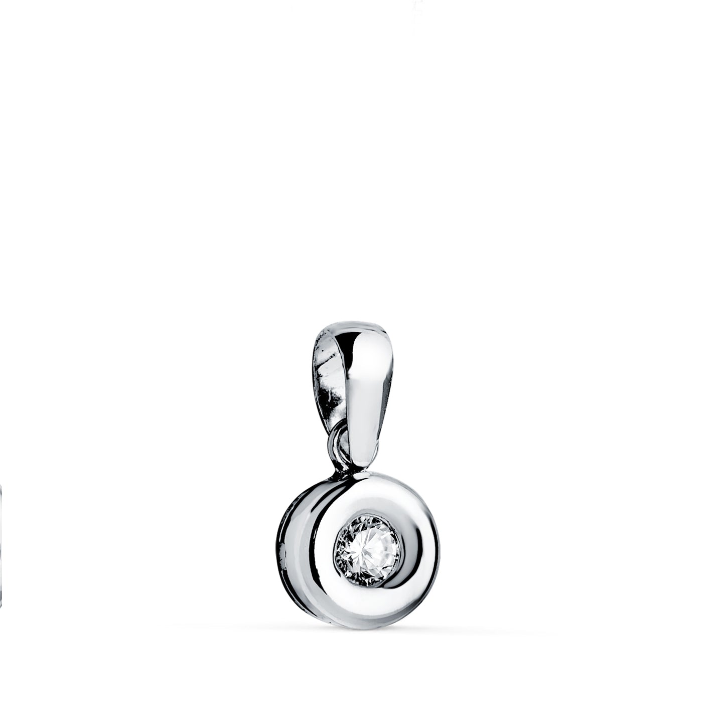 18K COLGANTE ORO BLANCO CHATON 6,5MM DIAMANTE LABORATORIO TALLA BRILLANTE 2,90 MM 0,100 QTS. G-VS2.