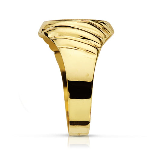 18K SELLO ORO AMARIILO HUECO TALLADO OVAL ZONA GRABADO 13 X 11 MM