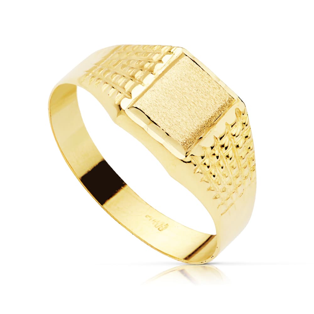 18K SELLO ORO AMARIILO CADETE HUECO TALLADO ZONA GRABADO 7 X 6 MM