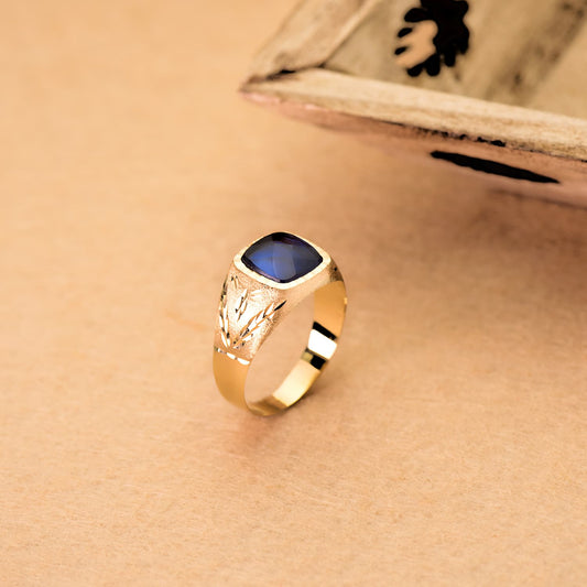 18K SELLO ORO AMARILLO CON PIEDRA ZAFIRO SPINEL 9X9 MM LATERAL TALLADO