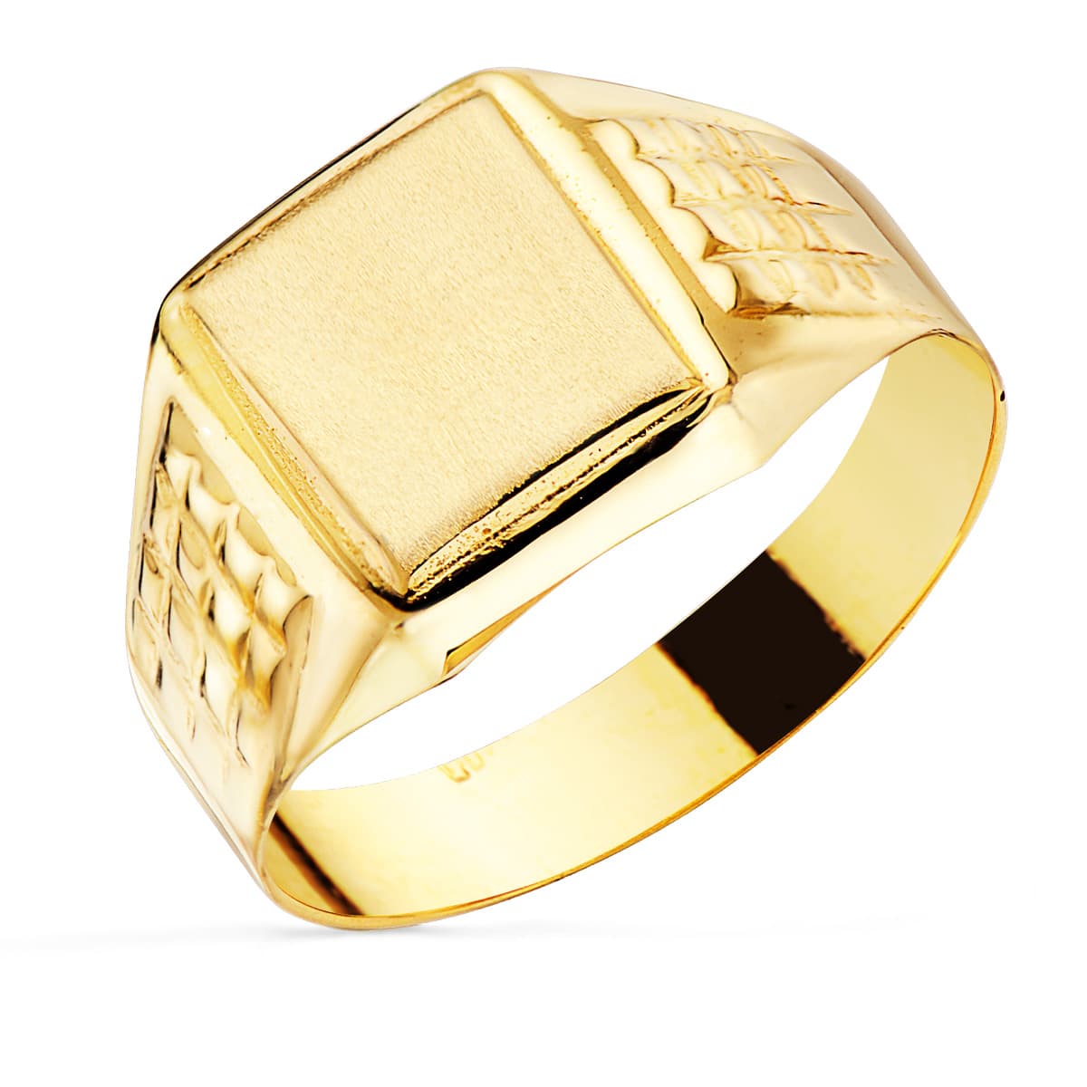 9K SELLO ORO AMARILLO CABALLERO HUECO LATERAL BRILLO. ZONA GRABADO: 10X9 MM