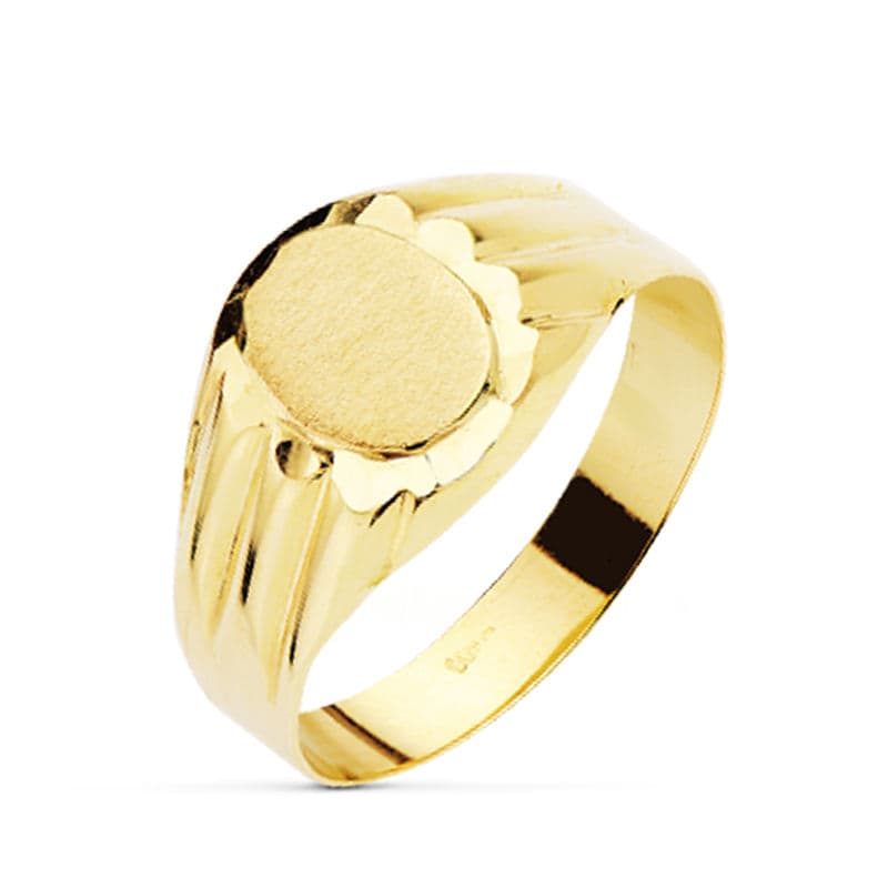 18K SELLO ORO AMARILLO HUECO CADETE ZONA GRABADO OVAL 8X6 MM
