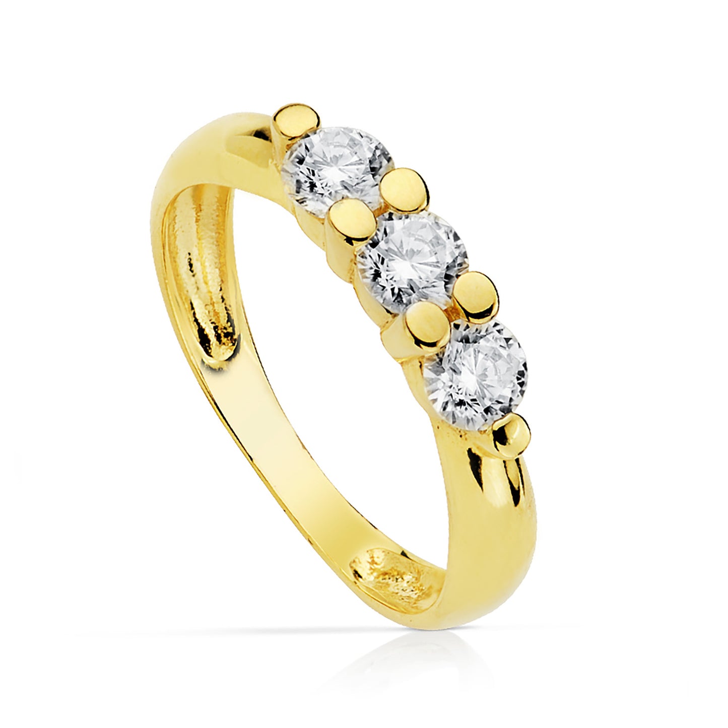 18K SOLITARIO TRESILLO ORO AMARILLO CON 3 CIRCONITA DE 4 MM EN GARRAS