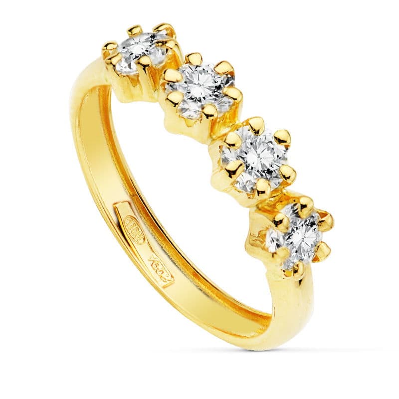 18K SORTIJA ORO AMARILLO CON 4 CIRCONITA DE 4 MM EN GARRAS