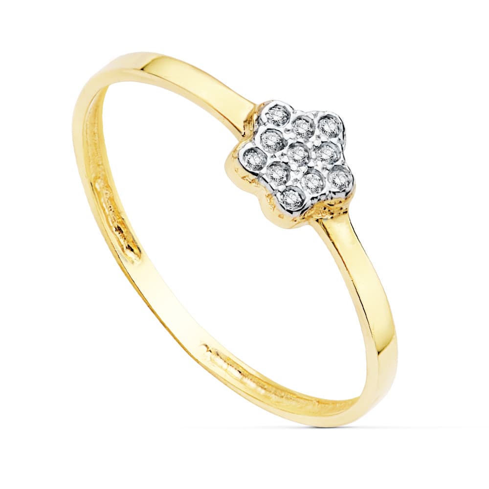 18K SORTIJA ORO BICOLOR FLOR DE 5 MM CON CIRCONITAS