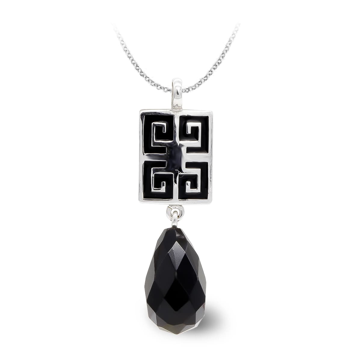 18K COLGANTE ORO BLANCO ONIX PERA