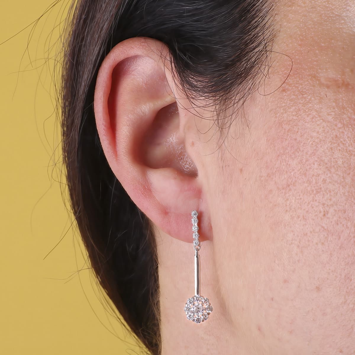 18K PENDIENTES ORO BLANCO DOS CUERPOS JUEGO DE NOVIAS CIRCONITA 33X6 MM CIERRE PRESION