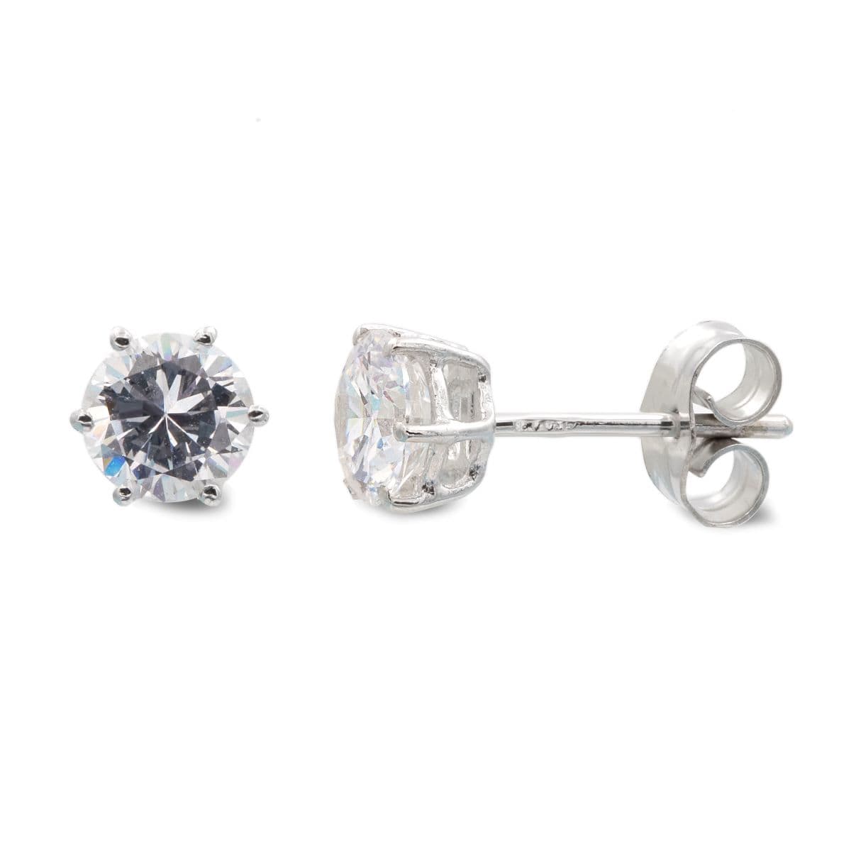 18K PENDIENTES ORO BLANCO GARRAS CIRCONITA 6X6 MM CIERRE PRESION