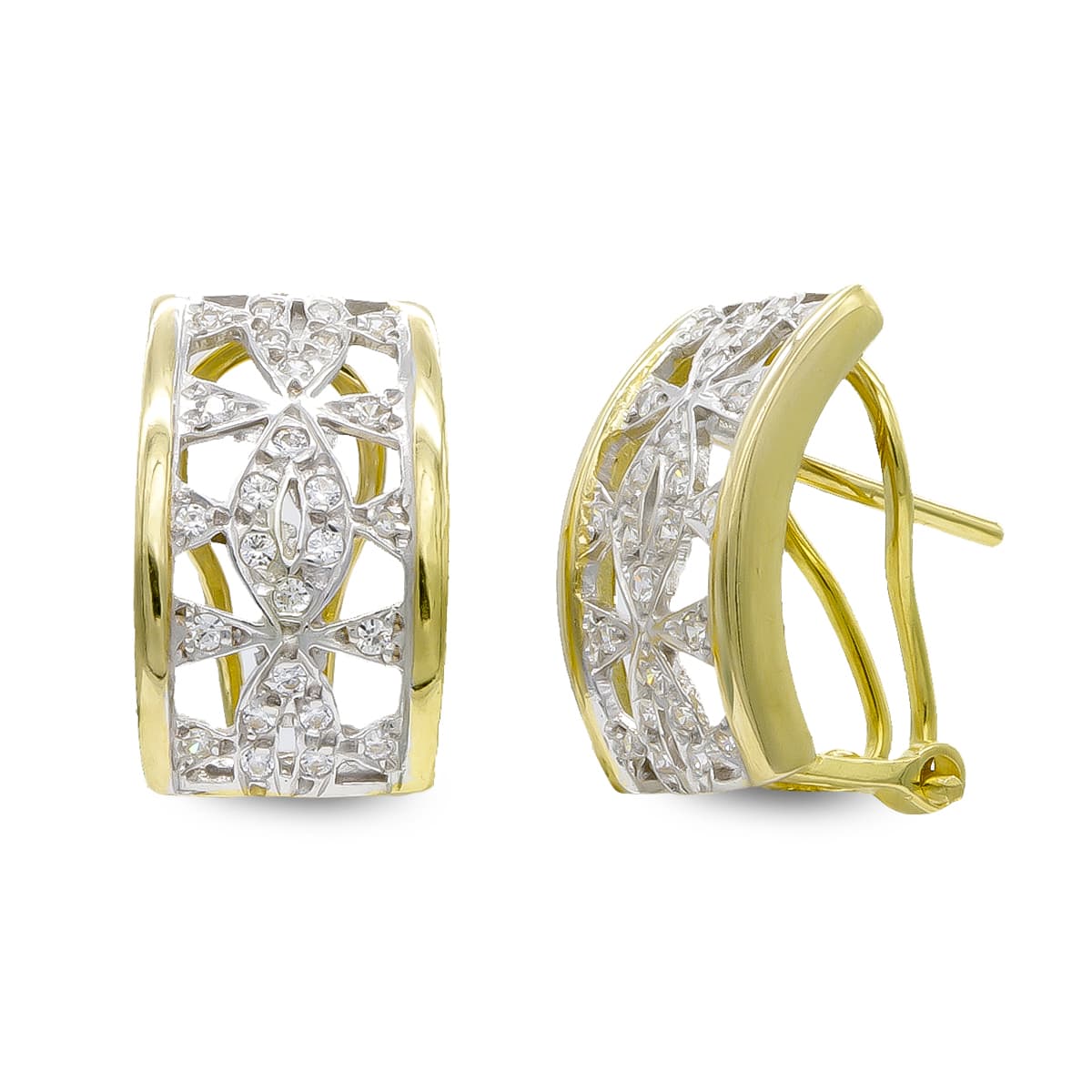 18K PENDIENTES ORO BICOLOR CON CIRCONITA CIERRE OMEGA