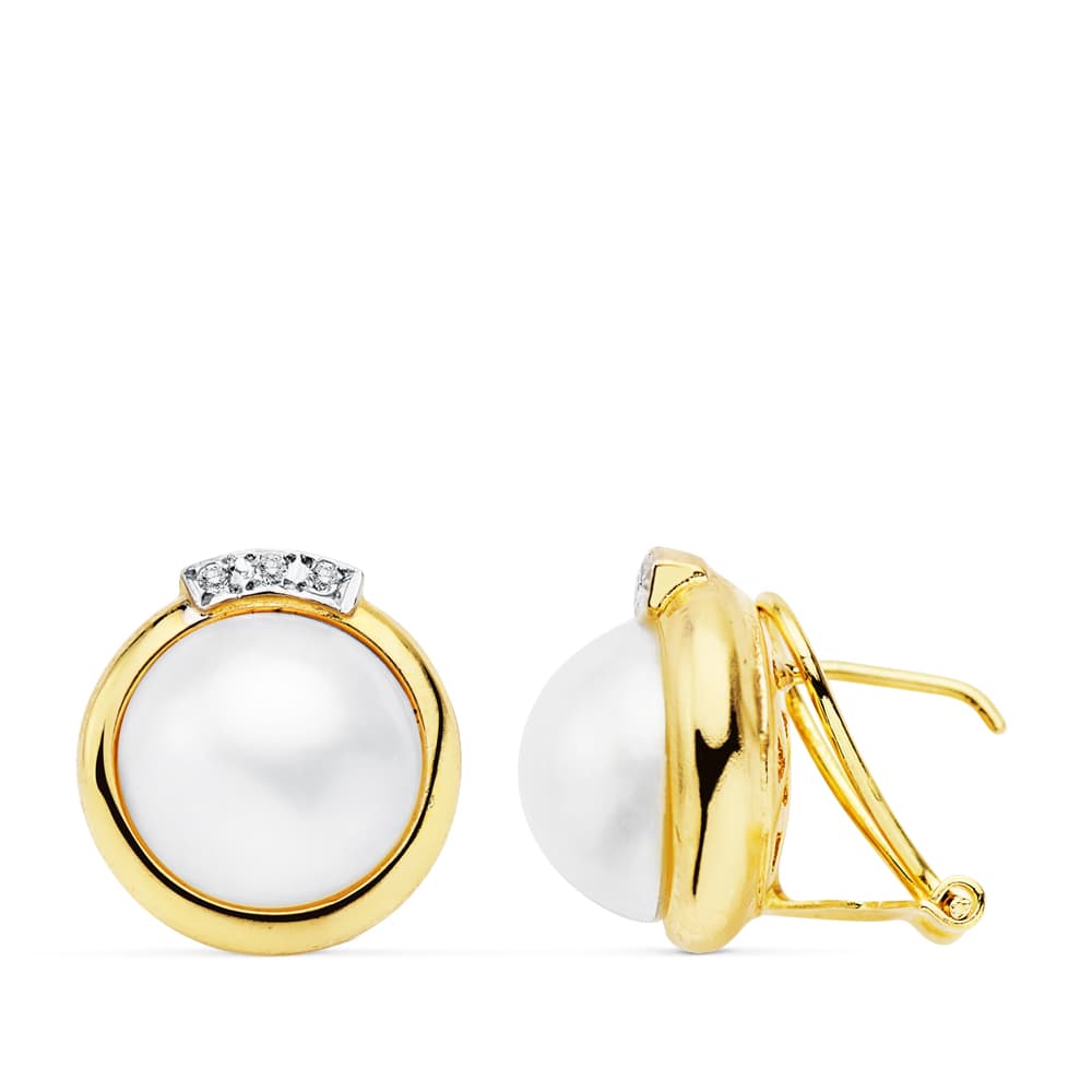 18K PENDIENTES PERLA JAPONESA 12 MM CIERRE OMEGA