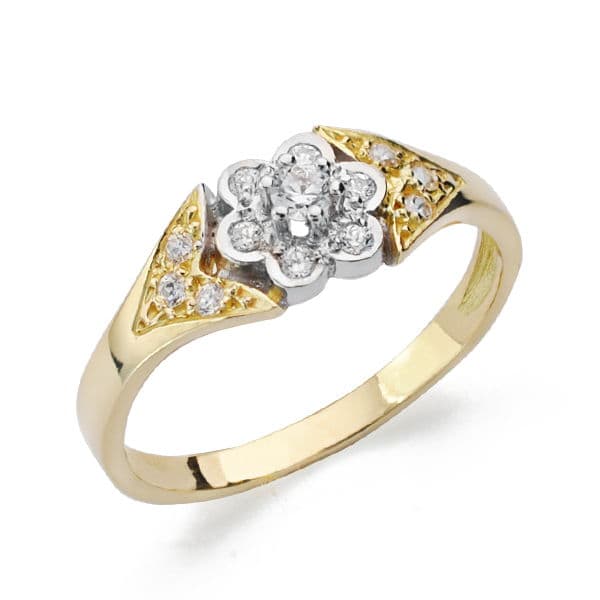 18K SORTIJA ORO BICOLOR FLOR CON CIRCONITAS. ANCHO: 6,5 MM