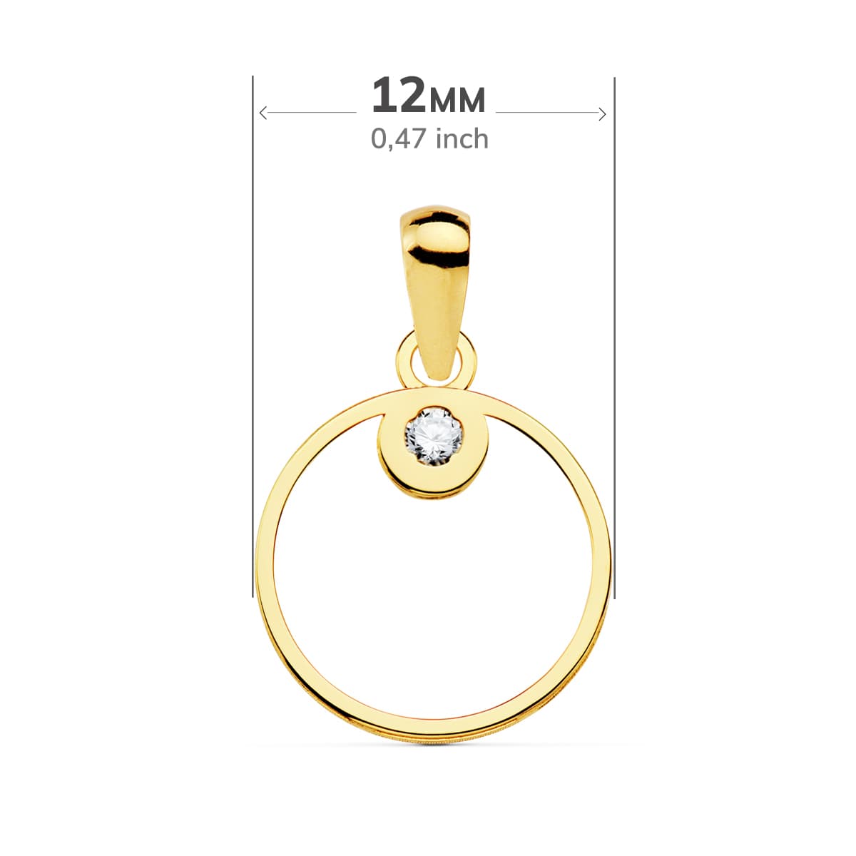 18K COLGANTE ORO AMARILLO AMULETO CIRCULO CIRCONITA 12 MM