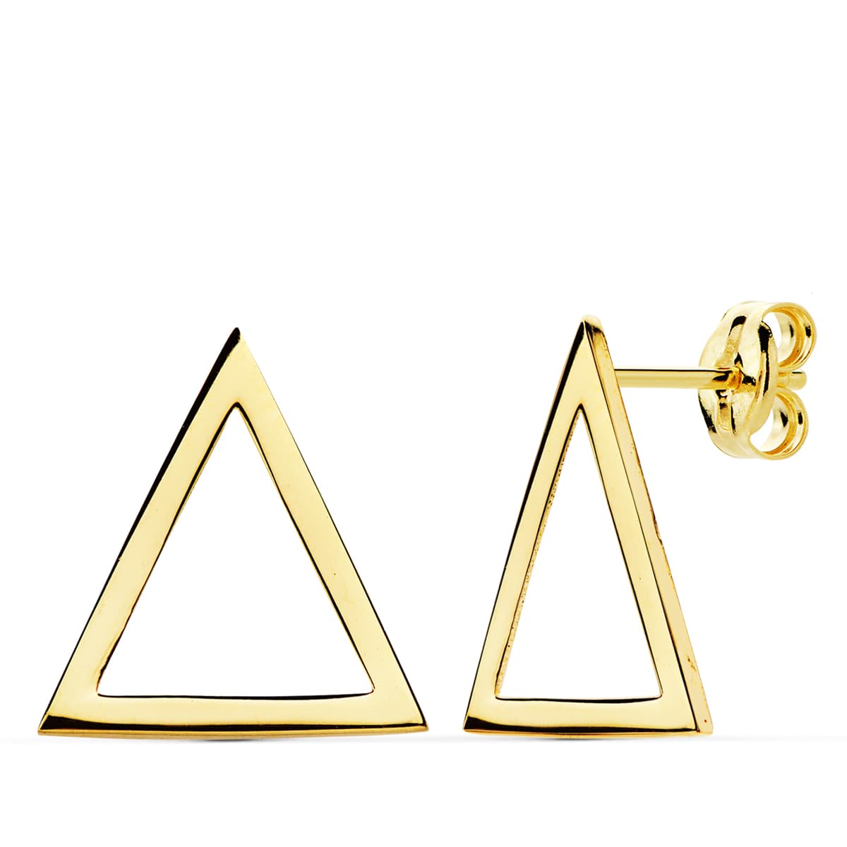 18K PENDIENTES ORO AMARILLO TRIANGULO LISO 14X13 MM CIERRE PRESION
