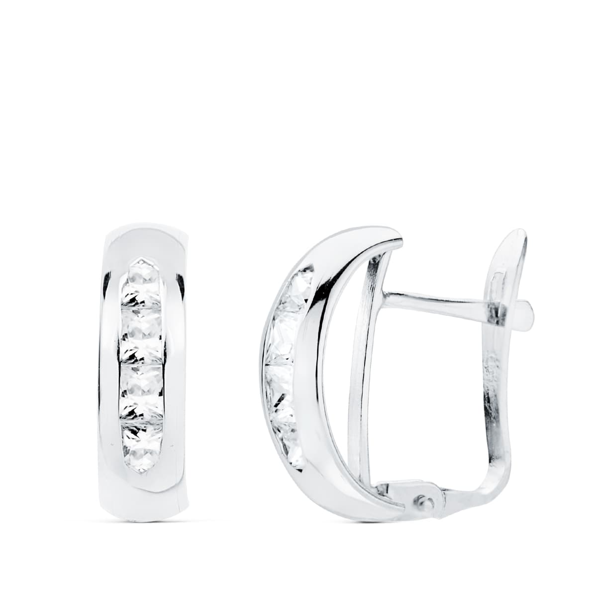 18K PENDIENTES ORO BLANCO BANDA CIRCONITA 13.5X5 MM CIERRE CATALAN