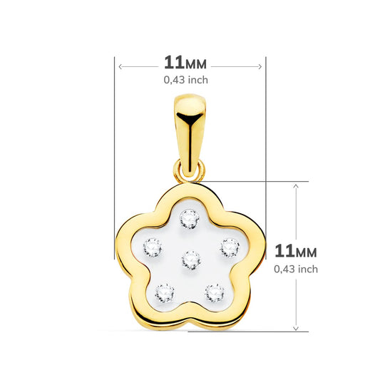 18K COLGANTE AMULETO ORO AMARILLO FLOR AIRSHINE TRANSPARENTE CON CIRCONITA 11X11 MM
