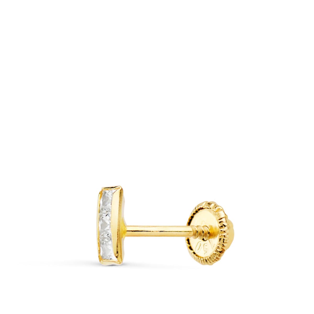 18K PIERCING OREJA ORO AMARILLO BARRITA CIRCONITA BOCEL 5X2 MM (MÍNIMO 3 UNIDAD)