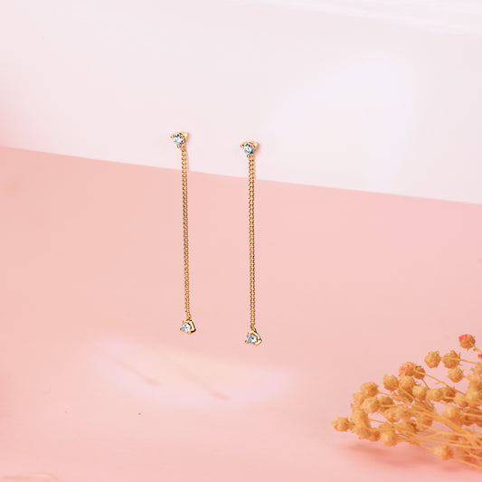 18K PENDIENTES ORO AMARILLO LARGOS CON CADENA Y CIRCONITA 42 MM. CIERRE PRESION
