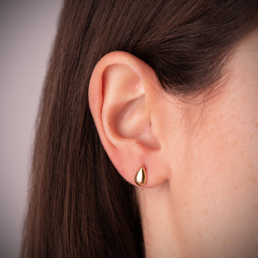 18K PENDIENTES ORO AMARILLO GOTA LISA BRILLO HUECA 8 X 5,5 MM. CIERRE PRESION