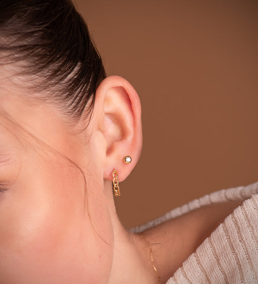 18K PENDIENTES ORO AMARILLO MEDIO ARO ESLABONES 16X3 MM. CIERRE PRESION