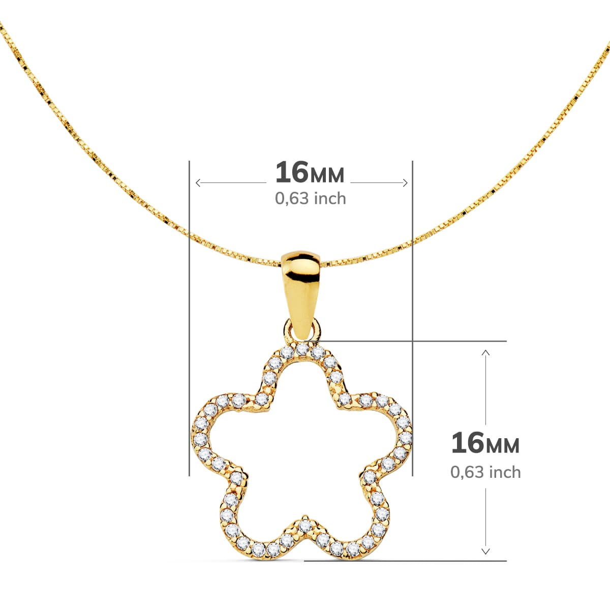 18K COLGANTE AMULETO ORO AMARILLO ESTRELLA CIRCONITA 16X16 MM CADENA VENECIANA 42 3 CM