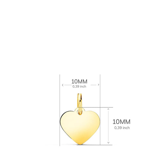 18K COLGANTE PLACA CHAPA ORO AMARILLO CORAZON LISO EN BRILLO 10X10 MM C. AMOR