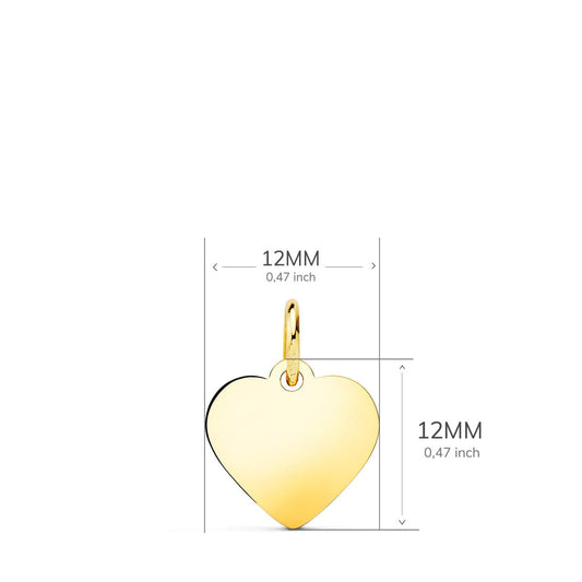 18K PLACA CHAPA CORAZON ORO AMARILLO LISO EN BRILLO 12X12 MM C. AMOR
