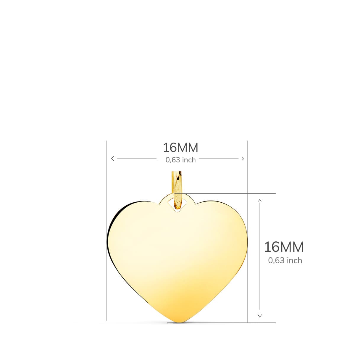 18K PLACA CHAPA ORO AMARILLO CORAZON LISO EN BRILLO 16X16 MM C. AMOR