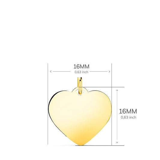 18K PLACA CHAPA ORO AMARILLO CORAZON LISO EN BRILLO 16X16 MM C. AMOR
