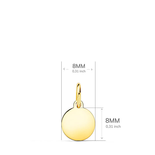 18K PLACA CHAPA DISCO ORO AMARILLO LISO EN BRILLO 8 MM