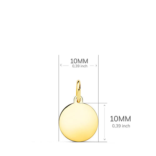 18K PLACA CHAPA DISCO ORO AMARILLO LISO EN BRILLO 10 MM