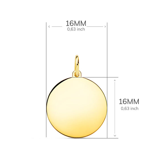 18K PLACA CHAPA DISCO ORO AMARILLO LISO EN BRILLO 16 MM