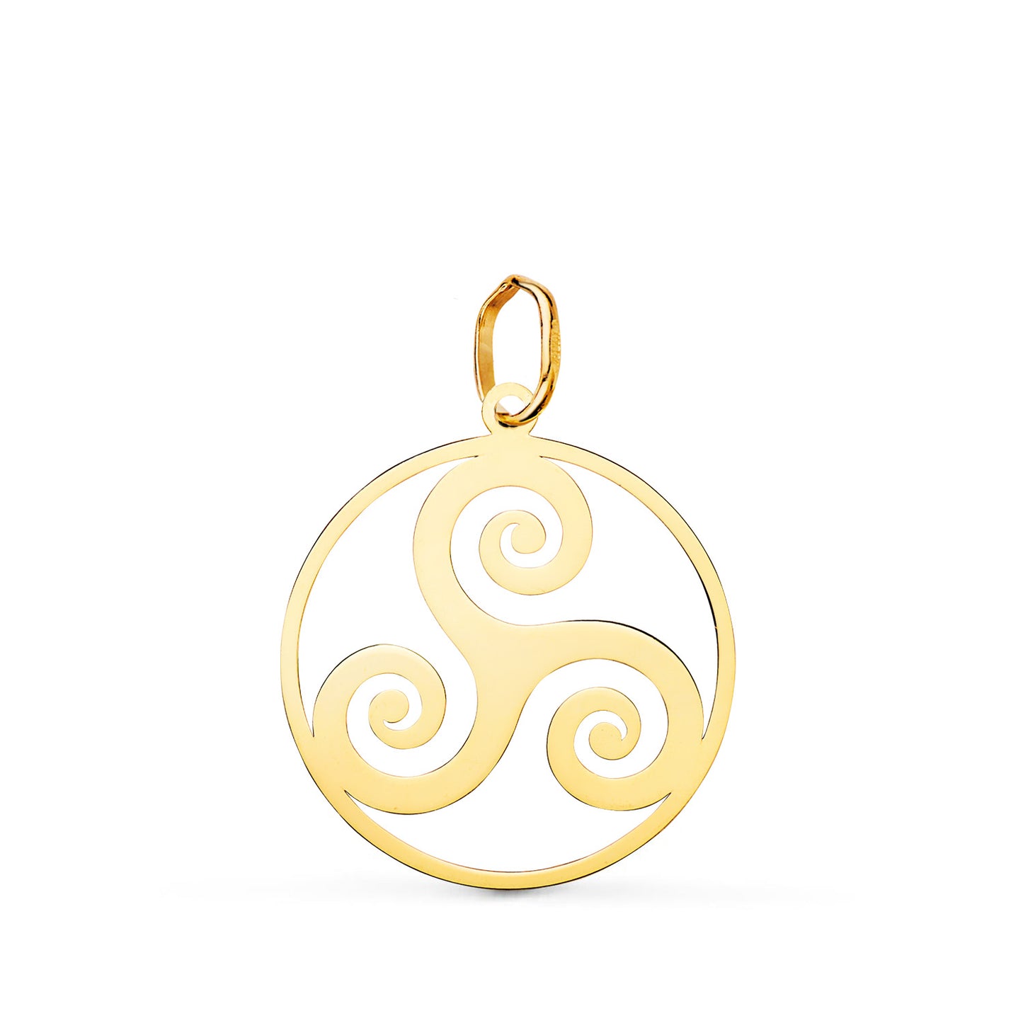 18K COLGANTE AMULETO ORO AMARILLO REDONDO TRISQUEL EN BRILLO 20 MM