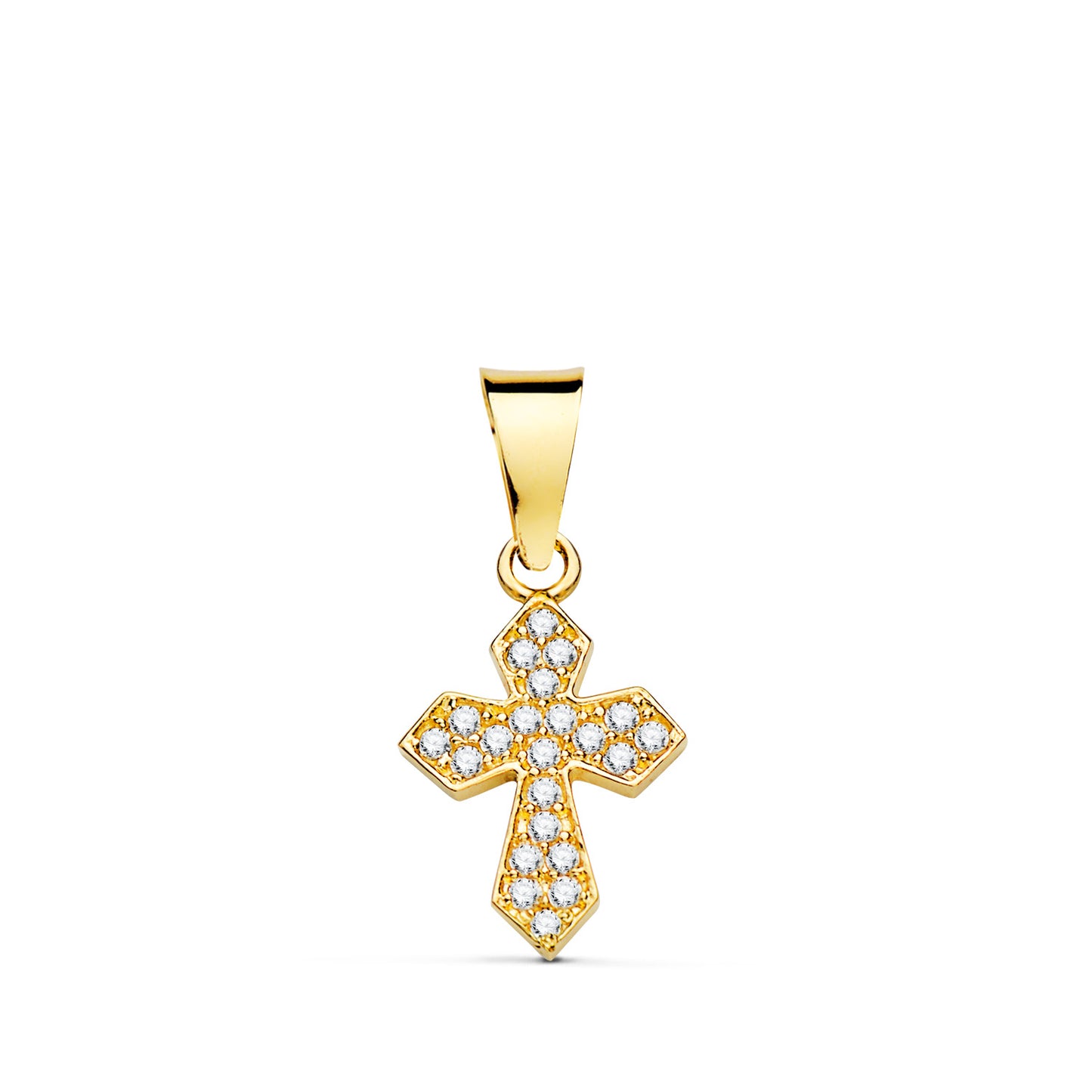 18K CRUZ ORO AMARILLO CON CIRCONITA BLANCAS. 14 X 9 MM