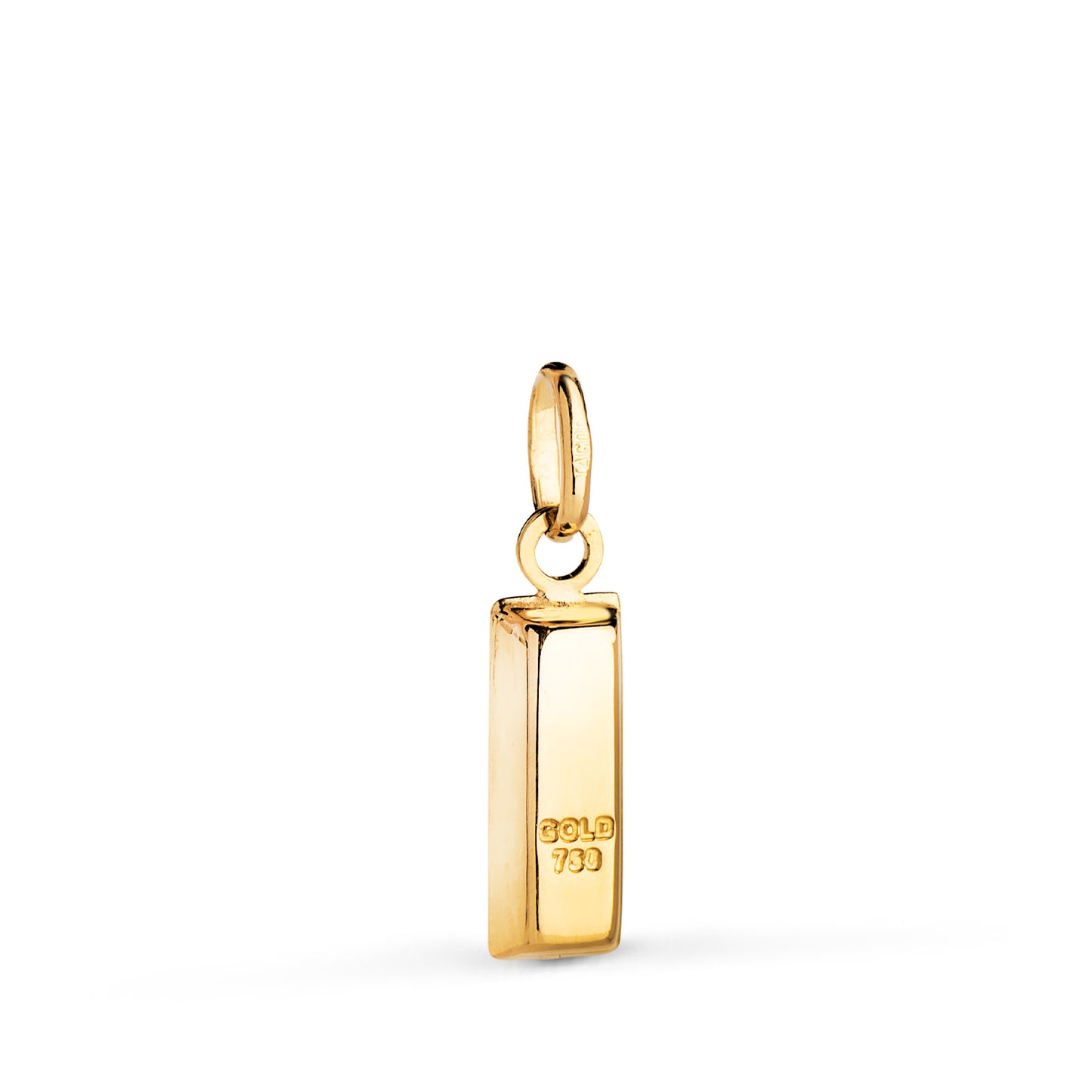 18K COLGANTE ORO AMARILLO LINGOTE HUECO EN BRILLO. MEDIDA: 15 X 4,5 MM