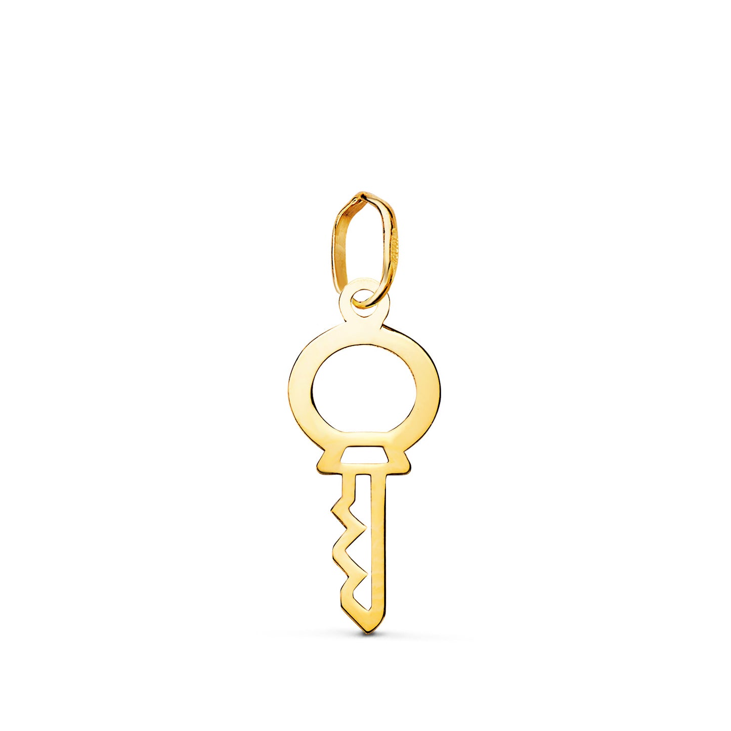 18K COLGANTE AMULETO ORO AMARILLO LLAVE CALADA EN BRILLO. MEDIDA: 18,5 X 8 MM