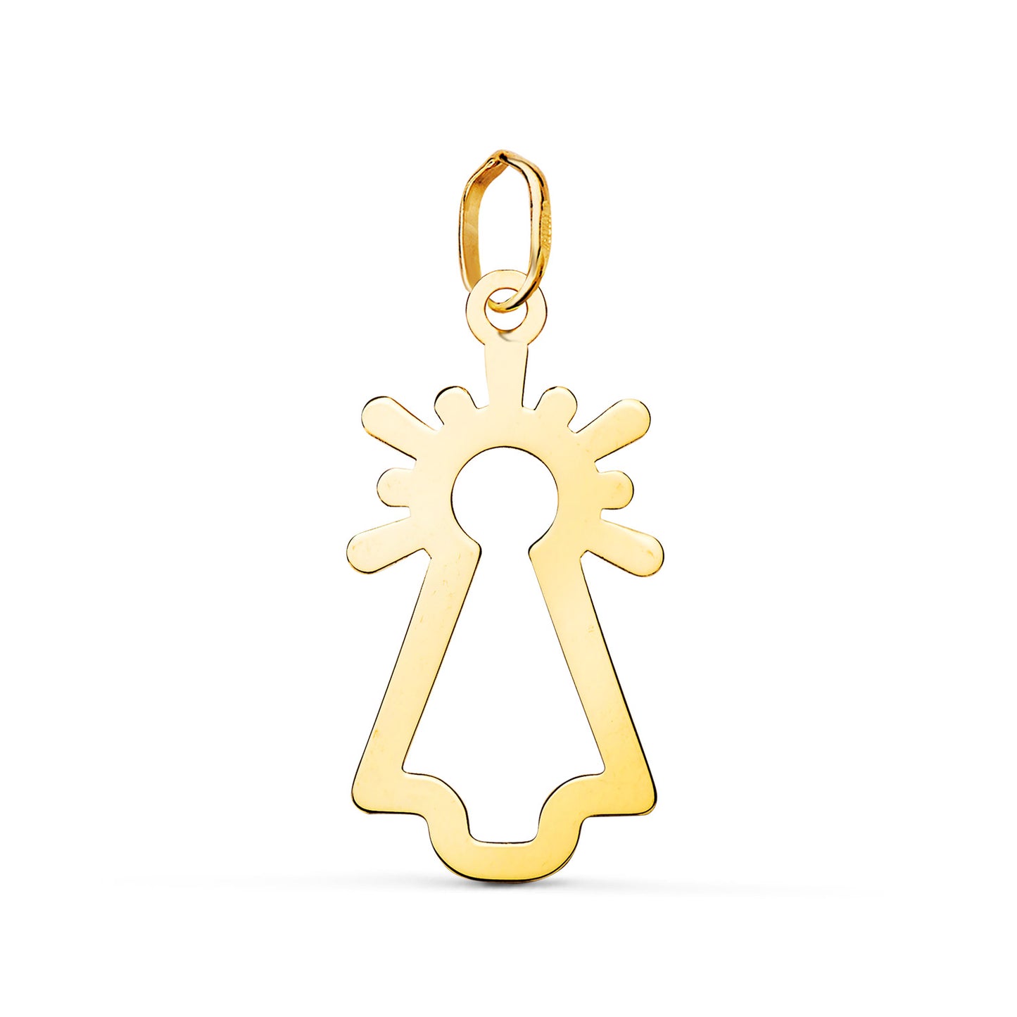 18K COLGANTE ORO AMARILLO VIRGEN DEL PILAR SILUETA BRILLO. MEDIDA: 22X11 MM