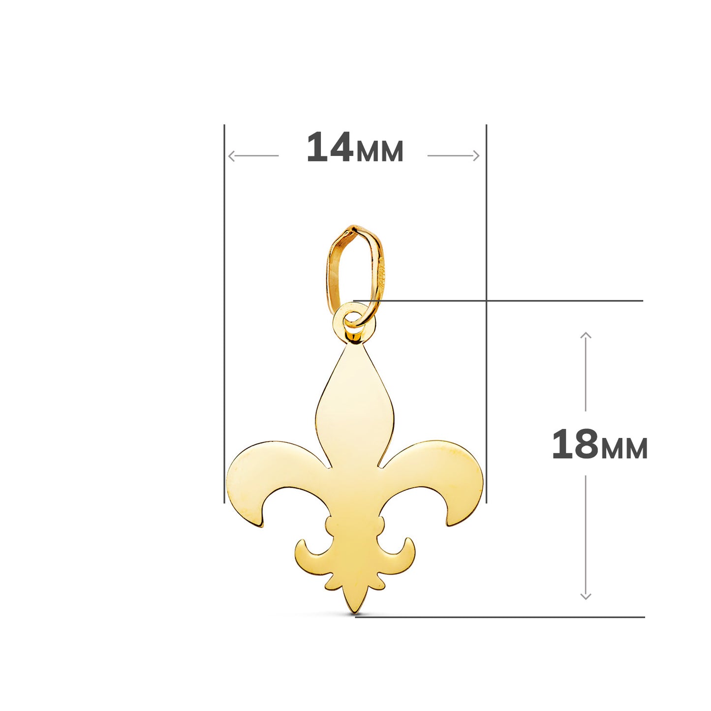 18K COLGANTE ORO AMARILLO CRUZ FLOR DE LIS EN BRILLO. MEDIDA: 18 X 14 MM