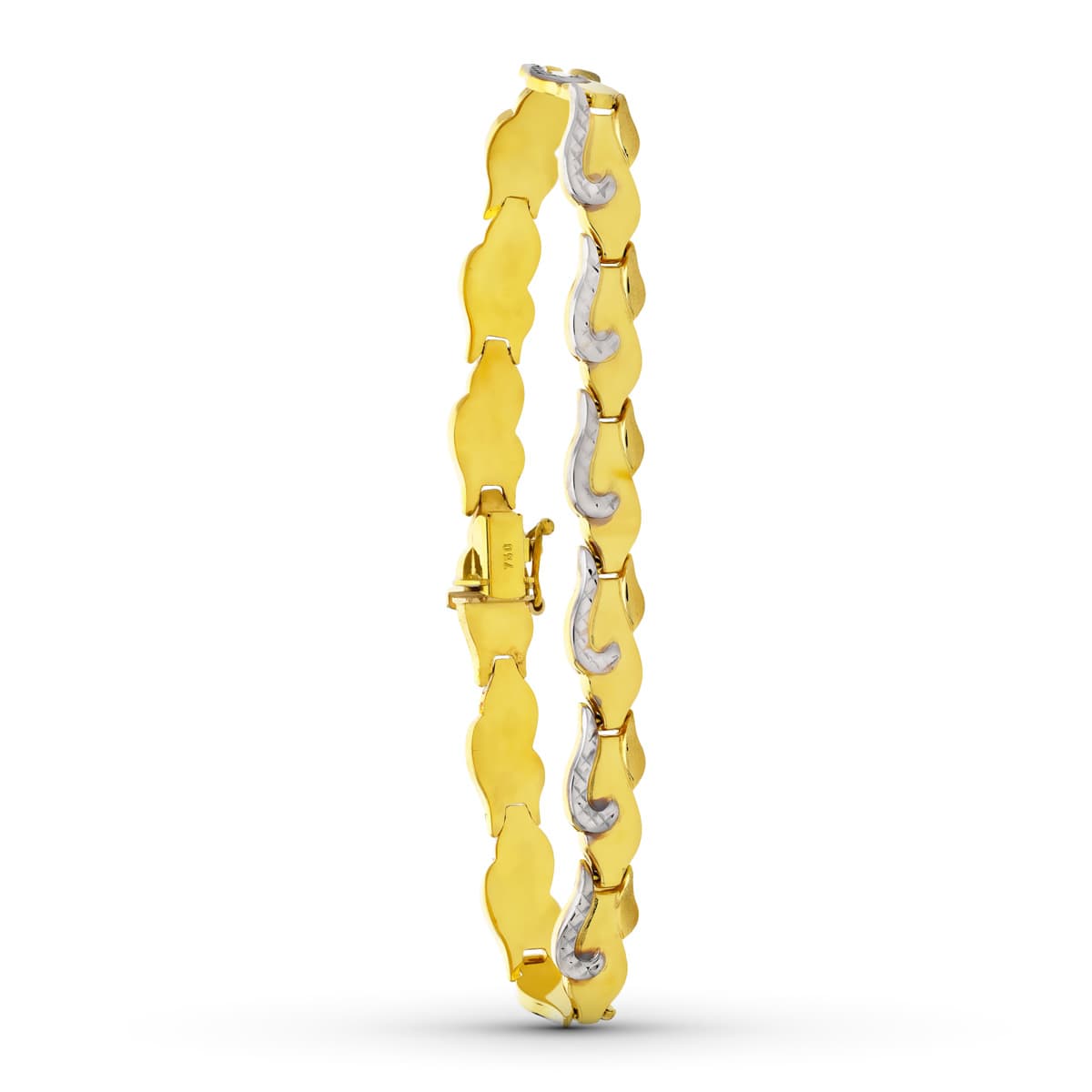 18K PULSERA ORO BICOLOR ESTAMPACION 20CM