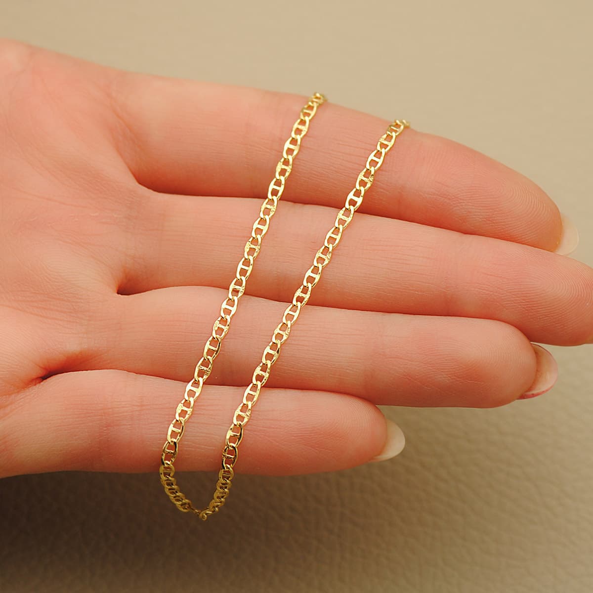 18K CADENA ORO AMARILLO ANCLA HUECA TALLADA LARGO 45CM ANCHO 2 MM