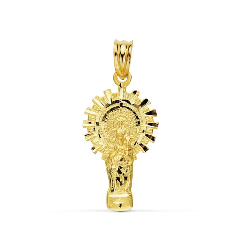 9K MEDALLA ORO AMARILLO VIRGEN PILAR SILUETA 28X15 MM
