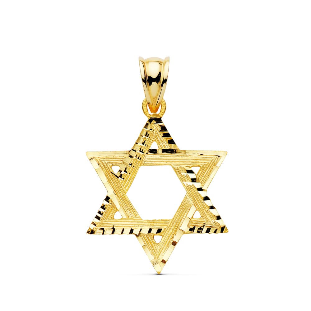 18K COLGANTE ORO AMARILLO ESTRELLA DE DAVID TALLADA 31X25 MM