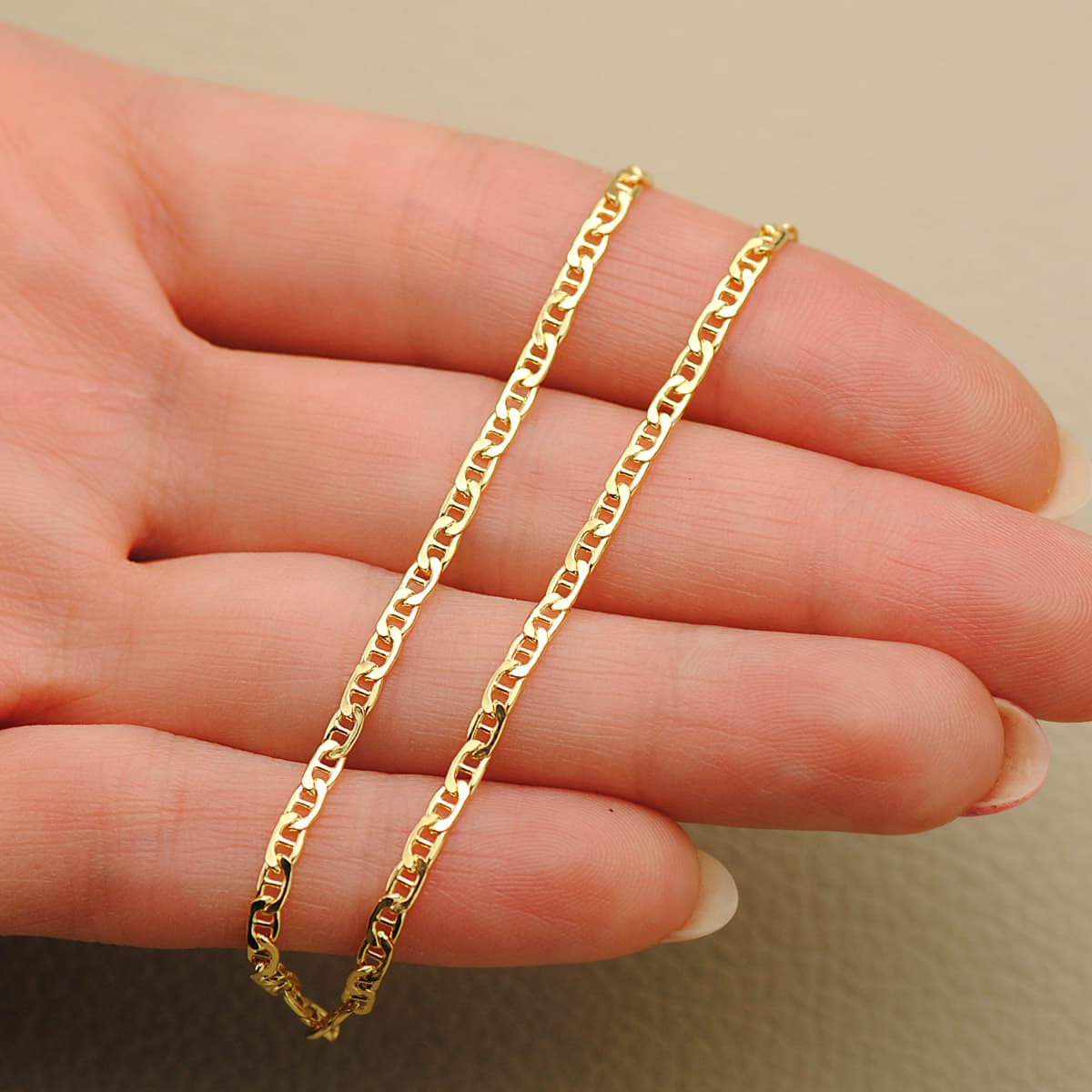 18K CADENA ORO AMARILLO ANCLA PLANA HUECA LARGO 45CM ANCHO 2 MM