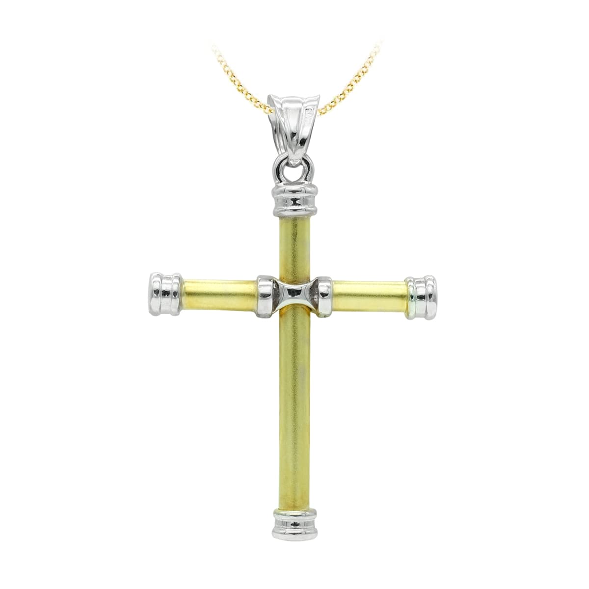 18K CRUZ ORO BICOLOR HUECA 40X30 MM