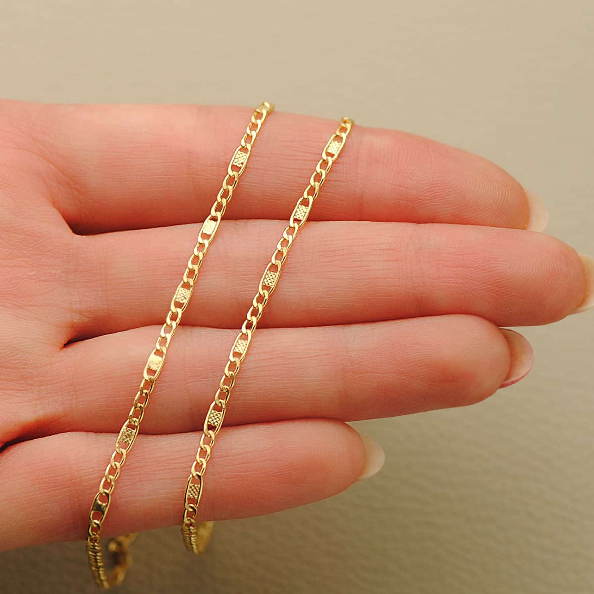 18K CADENA ORO AMARILLO COMBINADA HUECA 3X1. LARGO 50CM ANCHO 2 MM